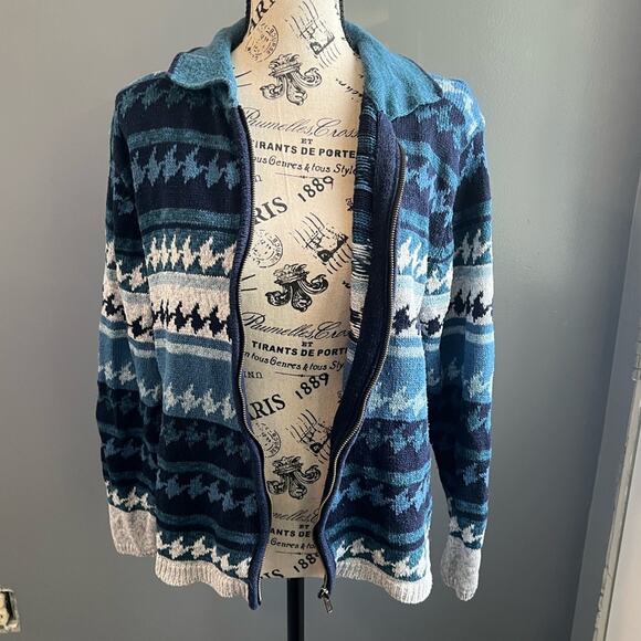 Vintage Erika & Co blue white and black striped patterned collared zip up jacket - Picture 9 of 9